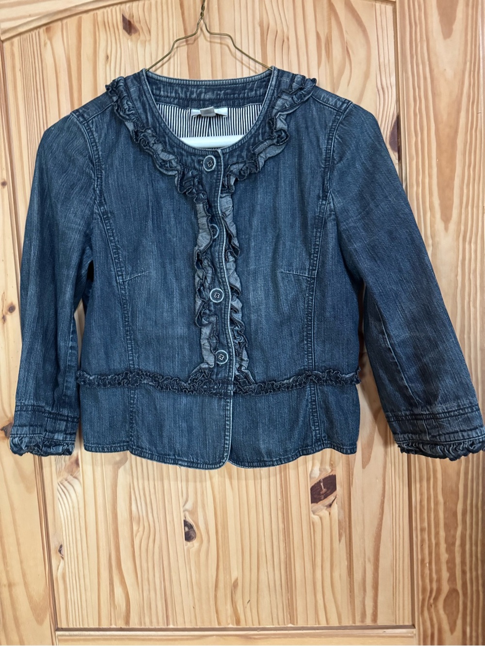 Ann Taylor Loft  Dark Blue Denim Ruffle Peplum Jacket